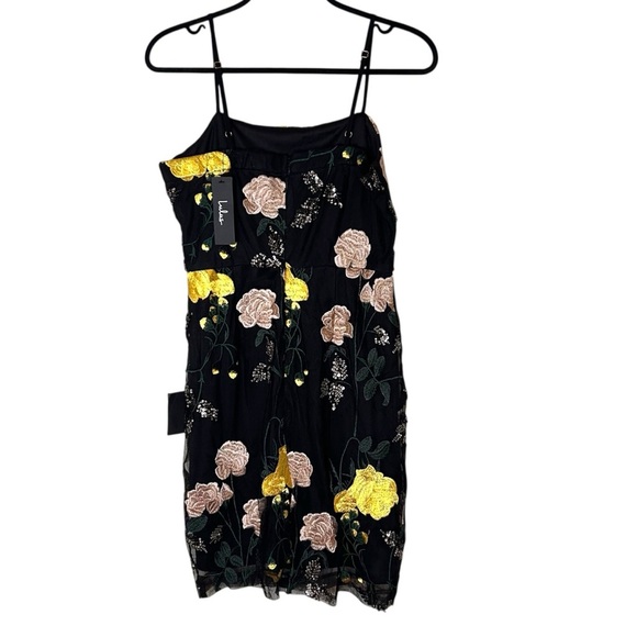Lulu's Rue Black Floral Embroidered Sequin Bodycon Mini Dress- size Medium - Picture 7 of 14